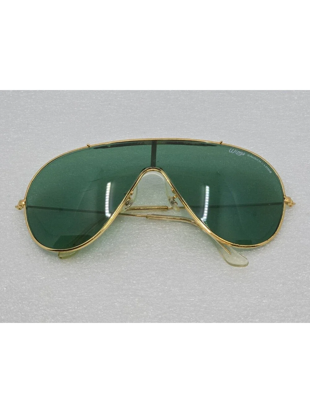 1980s Bausch & Lomb Ray-Ban Wings Sunglasses Gold Frame Green G15 Shield Lens